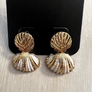 Gold and White Shell Drop Earrings